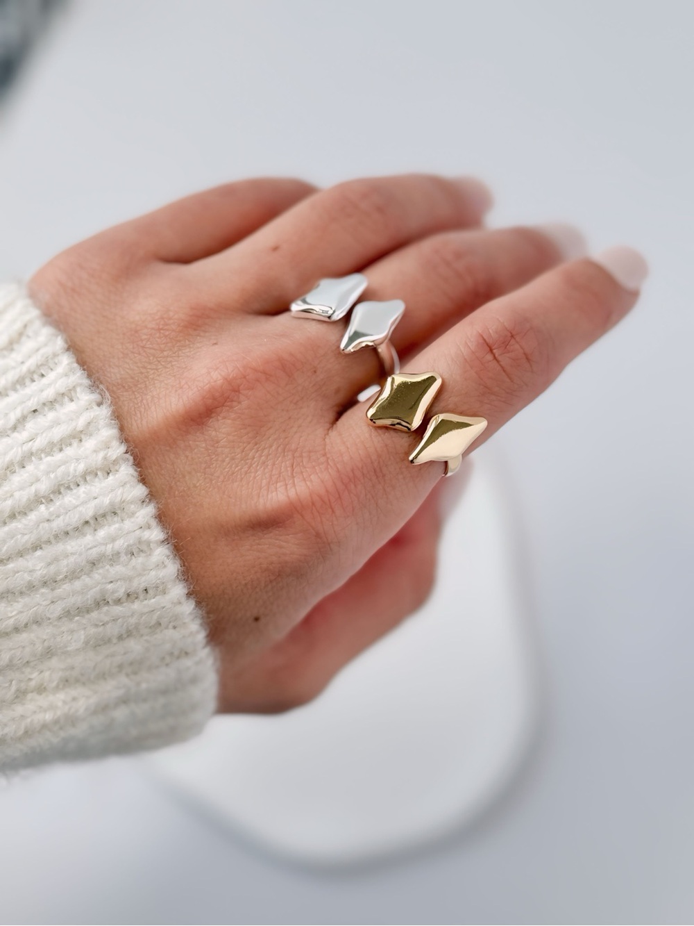 Stylish Double Pebble Ring - 18k Gold or Silver Plated - Adjustable